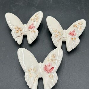 Homco Butterfly Ceramic Wall Decor with Floral Design hand painted